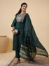 Dark Green Cotton Blend Yoke Embroidery Straight Kurta Set