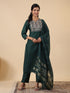 Dark Green Cotton Blend Yoke Embroidery Straight Kurta Set