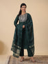 Dark Green Cotton Blend Yoke Embroidery Straight Kurta Set