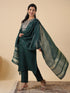 Dark Green Cotton Blend Yoke Embroidery Straight Kurta Set