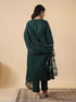 Dark Green Cotton Blend Yoke Embroidery Straight Kurta Set