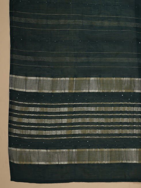 Dark Green Cotton Blend Yoke Embroidery Straight Kurta Set