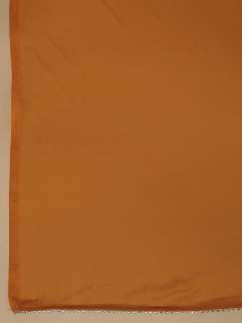 Mustard Cotton Blend Yoke Embroidered Straight Kurta Set