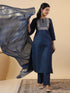 Blue Cotton Blend Yoke Embroidery Straight Kurta Set