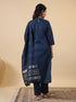Blue Cotton Blend Yoke Embroidery Straight Kurta Set