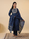 Blue Cotton Blend Yoke Embroidery Straight Kurta Set