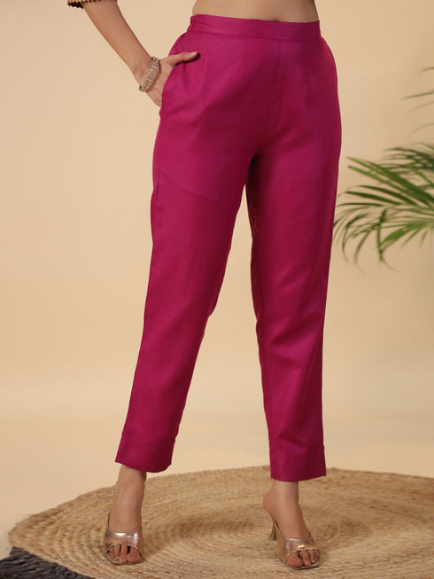 Magenta Cotton Blend Solid Straight Kurta Set