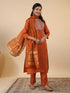 Rust Cotton Blend Yoke Embroidery Straight Kurta Set