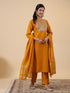 Mustard Cotton Blend Yoke Embroidered Straight Kurta Set