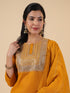 Mustard Cotton Blend Yoke Embroidered Straight Kurta Set