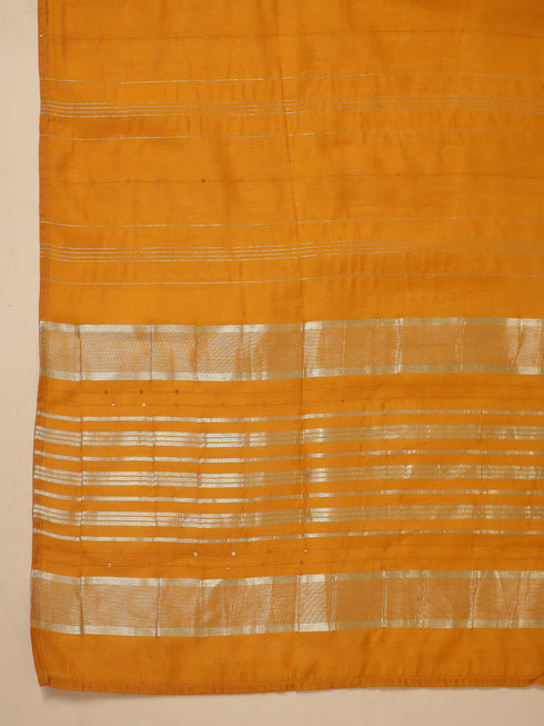 Mustard Cotton Blend Yoke Embroidered Straight Kurta Set