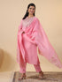 Pink Cotton Blend Yoke Embroidery Straight Kurta Set