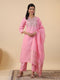 Pink Cotton Blend Yoke Embroidery Straight Kurta Set