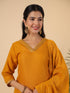 Mustard Cotton Blend Yoke Design Straight Kurta Set