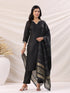 Black Cotton Blend Solid Straight Kurta Set