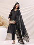 Black Cotton Blend Solid Straight Kurta Set
