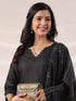 Black Cotton Blend Solid Straight Kurta Set