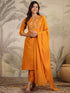 Mustard Cotton Blend Yoke Embroidered Straight Kurta Set