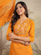 Mustard Cotton Blend Yoke Embroidered Straight Kurta Set