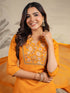 Mustard Cotton Blend Yoke Embroidered Straight Kurta Set