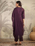 Wine Cotton Blend Yoke Embroidery Straight Kurta Set