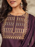 Wine Cotton Blend Yoke Embroidery Straight Kurta Set