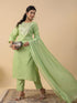 Light Green Cotton Blend Yoke Embroidered Straight Kurta Set