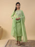Light Green Cotton Blend Yoke Embroidered Straight Kurta Set