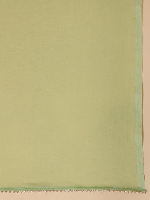 Light Green Cotton Blend Yoke Embroidered Straight Kurta Set