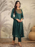 Dark Green Cotton Blend Yoke Embroidered Straight Kurta Set