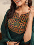 Dark Green Cotton Blend Yoke Embroidered Straight Kurta Set