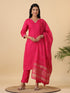 Pink Cotton Blend Solid Straight Kurta Set
