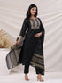 Black Cotton Blend Yoke Embroidered Straight Kurta Set