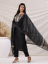 Black Cotton Blend Yoke Embroidered Straight Kurta Set
