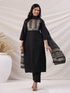 Black Cotton Blend Yoke Embroidered Straight Kurta Set