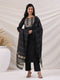Black Cotton Blend Yoke Embroidered Straight Kurta Set