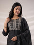 Black Cotton Blend Yoke Embroidered Straight Kurta Set