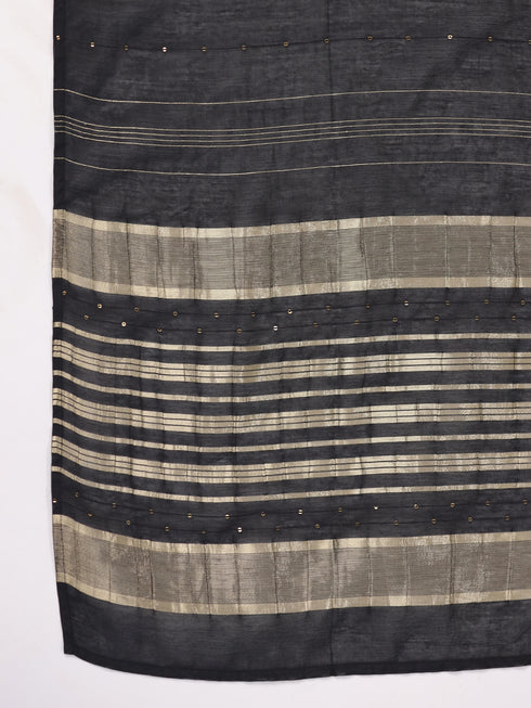 Black Cotton Blend Yoke Embroidered Straight Kurta Set