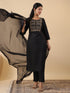 Black Cotton Blend Yoke Embroidery Straight Kurta Set
