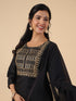 Black Cotton Blend Yoke Embroidery Straight Kurta Set