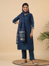 Teal Blue Cotton Blend Solid Straight Kurta Set