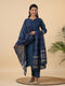 Teal Blue Cotton Blend Solid Straight Kurta Set