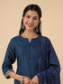 Teal Blue Cotton Blend Solid Straight Kurta Set