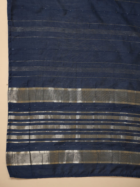 Teal Blue Cotton Blend Solid Straight Kurta Set