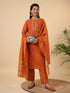 Rust Cotton Blend Yoke Design Straight Kurta Set