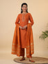 Rust Cotton Blend Yoke Design Straight Kurta Set