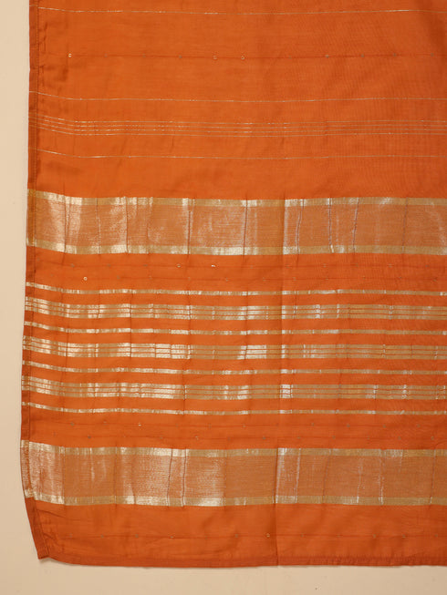 Rust Cotton Blend Yoke Design Straight Kurta Set