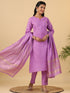 Lavender Cotton Blend Solid Straight Kurta Set