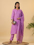 Lavender Cotton Blend Solid Straight Kurta Set