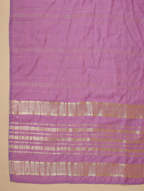 Lavender Cotton Blend Solid Straight Kurta Set